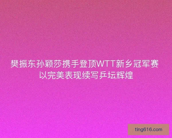 樊振东孙颖莎携手登顶WTT新乡冠军赛 以完美表现续写乒坛辉煌